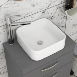 Royal Bathrooms Turin 800mm Indigo Grey Gloss 1-Drawer Wall Hung Unit & 365mm Soft Square Countertop Basin - thumbnail 5