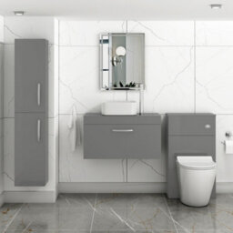 Royal Bathrooms Turin 800mm Indigo Grey Gloss 1-Drawer Wall Hung Unit & 365mm Soft Square Countertop Basin - thumbnail 2
