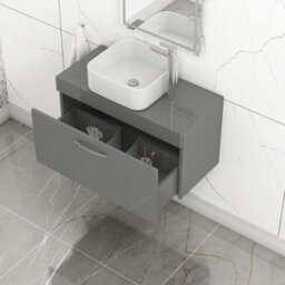 Royal Bathrooms Turin 800mm Indigo Grey Gloss 1-Drawer Wall Hung Unit & 365mm Soft Square Countertop Basin