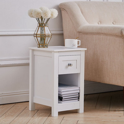 Living And Home White Small Side Table With Drawer For Living Room - image 1
