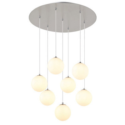 Luminosa Lighting Luminosa Riha Cluster Pendant Ceiling Light Nickel Matt Balls Opal Glass Shade 7X G9 3000K - image 1