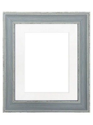 Frames By Post Scandi Distressed Blue Frame With White Mount For Image Size A2 - image 1