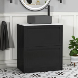Royal Bathrooms Royal Bathroom Elmore 700mm Nocturne Black Freestanding Bathroom Vanity Unit 2 Drawer Plain White Worktop With Art Square Basin - thumbnail 1