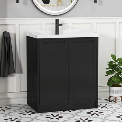 Royal Bathrooms Elmore 700mm Floor Standing 2 Door Bathroom Vanity Unit With Traditional Ceramic Basin Sink - Matt Nocturne Black - image 1