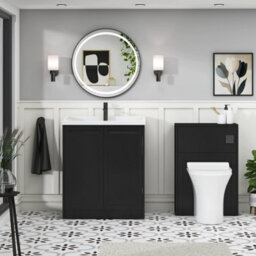 Royal Bathrooms Elmore 700mm Floor Standing 2 Door Bathroom Vanity Unit With Traditional Ceramic Basin Sink - Matt Nocturne Black - thumbnail 4