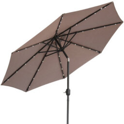 Sundaze Taupe 2.7M  Round Garden Parasol Umbrella Outdoor Patio Solar Led Lights Crank Tilt With Base - thumbnail 3