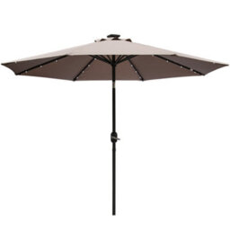 Sundaze Taupe 2.7M  Round Garden Parasol Umbrella Outdoor Patio Solar Led Lights Crank Tilt With Base - thumbnail 2