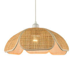 Happy Homewares Vintage Art Denergy Savingrattan Pendant Shade With Cream Cotton Fabric Trims - thumbnail 2