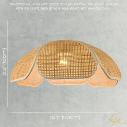 Happy Homewares Vintage Art Denergy Savingrattan Pendant Shade With Cream Cotton Fabric Trims - thumbnail 6