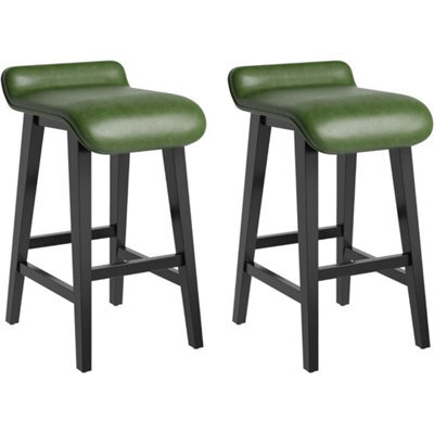Set Of 2 Counter Height Bar Stool With Low Back Footrest Pu Leather Upholstered - image 1