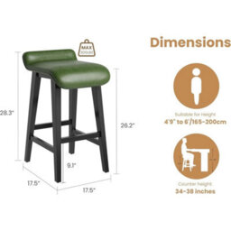 Set Of 2 Counter Height Bar Stool With Low Back Footrest Pu Leather Upholstered - thumbnail 2