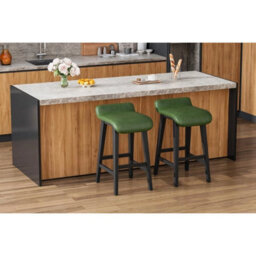 Set Of 2 Counter Height Bar Stool With Low Back Footrest Pu Leather Upholstered - thumbnail 6
