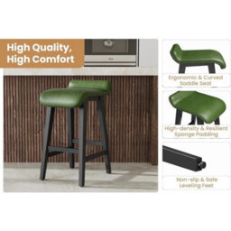 Set Of 2 Counter Height Bar Stool With Low Back Footrest Pu Leather Upholstered - thumbnail 3