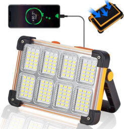 120W Solar Rechargeable Work Light - 10000Lm 144 Led Flood Light, Ip65 Waterproof, 4 Modes For Camping, Fishing & Car Repair