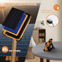 120W Solar Rechargeable Work Light - 10000Lm 144 Led Flood Light, Ip65 Waterproof, 4 Modes For Camping, Fishing & Car Repair - thumbnail 3