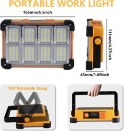 120W Solar Rechargeable Work Light - 10000Lm 144 Led Flood Light, Ip65 Waterproof, 4 Modes For Camping, Fishing & Car Repair - thumbnail 4