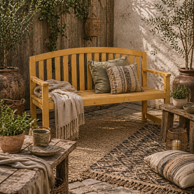 Wyld Haus Tola 143Cm Orange Wooden 2-Seater Garden Bench With Armrests And Slatted Frame - image 1