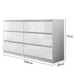 White High Gloss Chest Of 6 Drawer Bedside Cabinet Storage Bedroom Furniture 2 Colors - thumbnail 2