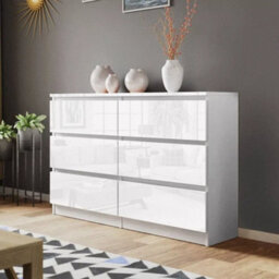 White High Gloss Chest Of 6 Drawer Bedside Cabinet Storage Bedroom Furniture 2 Colors - thumbnail 4