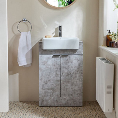 Homestylestore 550mm Concrete Grey Floorstanding Bathroom Vanity Unit And Chrome Finger Pull Handle - image 1