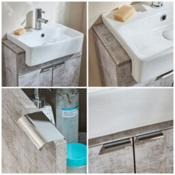 Homestylestore 550mm Concrete Grey Floorstanding Bathroom Vanity Unit And Chrome Finger Pull Handle - thumbnail 2