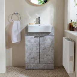 Homestylestore 550mm Concrete Grey Floorstanding Bathroom Vanity Unit And Chrome Finger Pull Handle - thumbnail 1