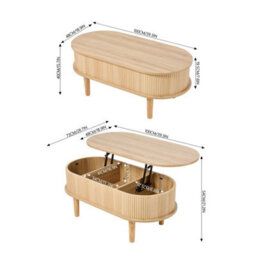 Natural Wood Lift Top Coffee Table With Storage Oval Wooden Living Room Center Coffee Table - thumbnail 2