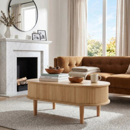 Natural Wood Lift Top Coffee Table With Storage Oval Wooden Living Room Center Coffee Table - thumbnail 5