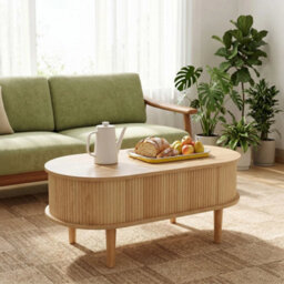 Natural Wood Lift Top Coffee Table With Storage Oval Wooden Living Room Center Coffee Table - thumbnail 6