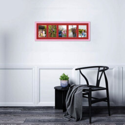 AK Frames 26X8 Pastel Pink Classic Multi Photo Frame With Crimson Mount - Holds 5 Apertures (5X) 6X4 Photos - thumbnail 3