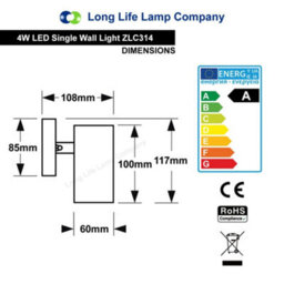 Long Life Lamps Company 4W Modern Outdoor Led Stainless Steel Single Wall Light Warm White Zlc314 - thumbnail 2