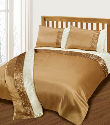 Intimates Elegant Faux Silk Finish Duvet Cover & Pillowcase Set, Luxury Bedding Ensemble, Easy-Care Machine Washable - Latte