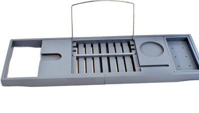 Mantraraj Extendable Bath Tub Caddy Bathroom Tray With Tablet Phone Slots Candle Mug Holder Bathroom Organiser Tray Grey - image 1