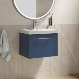 Balterley Belvide Partial Fluted 1 Drawer Wall Hung Vanity Unit With 1 Tap Hole Thin-Edge Basin- 500mm - Satin Blue - thumbnail 6