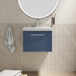Balterley Belvide Partial Fluted 1 Drawer Wall Hung Vanity Unit With 1 Tap Hole Thin-Edge Basin- 500mm - Satin Blue - thumbnail 2