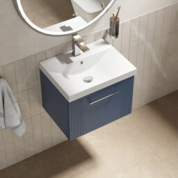 Balterley Belvide Partial Fluted 1 Drawer Wall Hung Vanity Unit With 1 Tap Hole Thin-Edge Basin- 500mm - Satin Blue - thumbnail 3