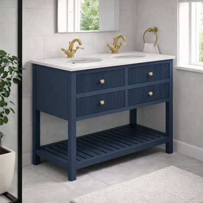 Plum&clay Harper Ribbed Blue Freestanding Vanity Unit & Basin Set (W)1200mm - image 1