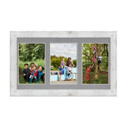 AK Frames 40X20Cm White Rustic Modern Multi Photo Frame With Mid Grey Mount - Holds 3 Apertures (3X) 6X4 Photos - thumbnail 1