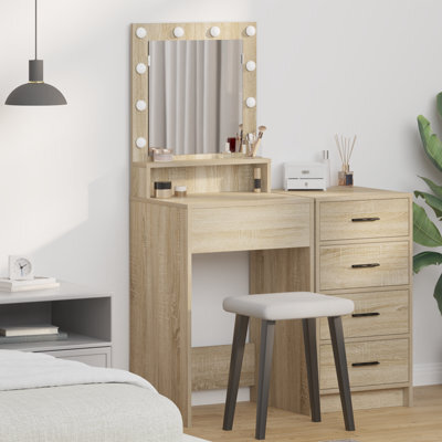 Walplus Dressing Table With Led Lights In Sonoma Oak, 50X41X135 Cm - image 1