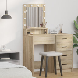 Walplus Dressing Table With Led Lights In Sonoma Oak, 50X41X135 Cm