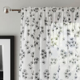 "Tyrone Textiles Delila Black Leaf Print Voile Panel - Pair 140 X 137Cm (55X54"")" - thumbnail 2