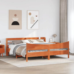 Berkfield Bed Frame With Headboard Wax Brown 180X200 Cm Super King Solid Wood Pine - thumbnail 3