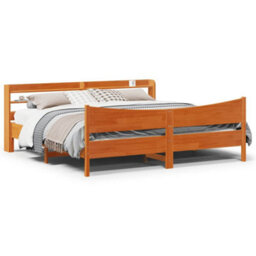 Berkfield Bed Frame With Headboard Wax Brown 180X200 Cm Super King Solid Wood Pine - thumbnail 1