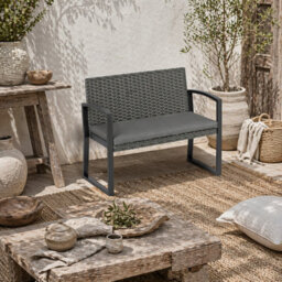 Wyld Haus Haloka Rattan Light Grey 2-Seater Outdoor Garden Bench With Padded Removable Cushion - thumbnail 1