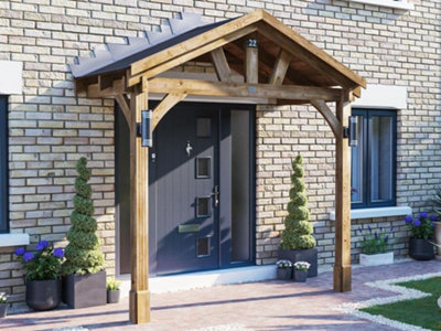 Dunster House Wooden Porch Canopy Kit 3M X 1.5M Pressure Treated Full Height 2 Post Black Shingles Thunderdam - image 1