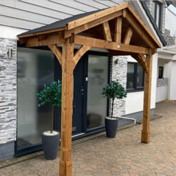 Dunster House Wooden Porch Canopy Kit 3M X 1.5M Pressure Treated Full Height 2 Post Black Shingles Thunderdam - thumbnail 3