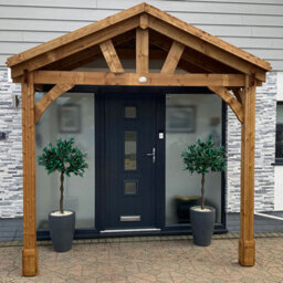 Dunster House Wooden Porch Canopy Kit 3M X 1.5M Pressure Treated Full Height 2 Post Black Shingles Thunderdam - thumbnail 2