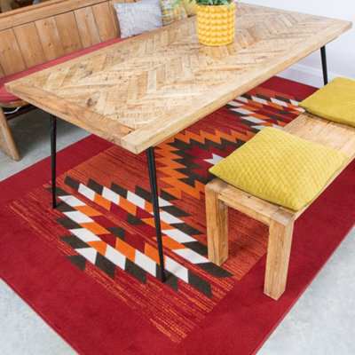 Loomed Red Terracotta Tribal Geometric Living Room Rug 80X150Cm - image 1