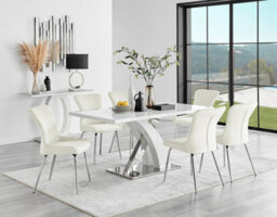 Furniturebox Uk Atlanta 6 White Dining Table And 6 Cream Nora Silver Leg Chairs