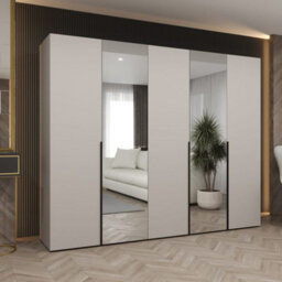 Arte Soothing Cashmere Hinged Door Wardrobe 250Cm - Calm Storage With Mirrored Panels - thumbnail 1